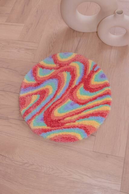 Hand-Tufted Rainbow Rug - Boho Wavy Acrylic Carpet - image 1