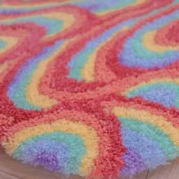 Hand-Tufted Rainbow Rug - Boho Wavy Acrylic Carpet - thumbnail 3