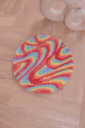 Hand-Tufted Rainbow Rug - Boho Wavy Acrylic Carpet - thumbnail 1