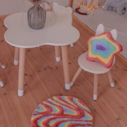 Hand-Tufted Rainbow Rug - Boho Wavy Acrylic Carpet - thumbnail 2