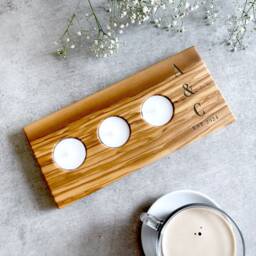 Personalised Contemporary Olive Wood Tealight Holder - Italian Candle Wedding Gift 5Th Anniversary Gifts - thumbnail 3