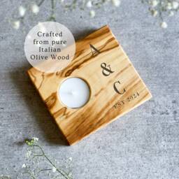 Personalised Contemporary Olive Wood Tealight Holder - Italian Candle Wedding Gift 5Th Anniversary Gifts - thumbnail 2