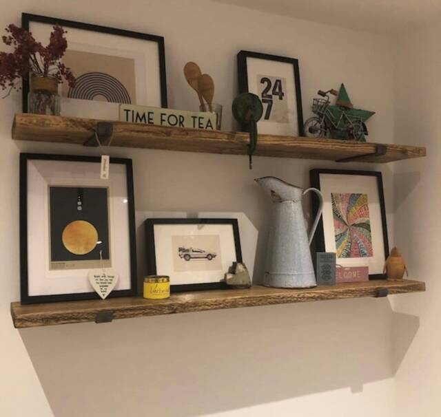 Rustic Solid Wood Shelves - 1 Pair With Brackets, Sturdy Bookshelf Wall Shelving, Farmhouse Home Decor Storage - image 1