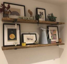 Rustic Solid Wood Shelves - 1 Pair With Brackets, Sturdy Bookshelf Wall Shelving, Farmhouse Home Decor Storage - thumbnail 1