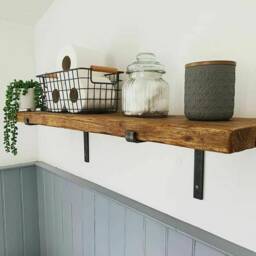 Rustic Solid Wood Shelves - 1 Pair With Brackets, Sturdy Bookshelf Wall Shelving, Farmhouse Home Decor Storage - thumbnail 2