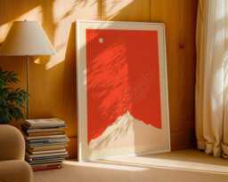 Red Mountain Print With Birds - Minimalist Wall Art Modern Nature Poster Bold Landscape Artwork Contemporary Home Decor - thumbnail 1