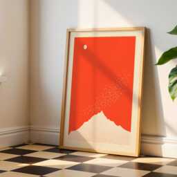 Red Mountain Print With Birds - Minimalist Wall Art Modern Nature Poster Bold Landscape Artwork Contemporary Home Decor - thumbnail 3