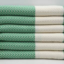 "Green & White Towel, Beach Towel, Handmade Towel, Herringbone Towel, Soft Towel, 40""x63" - thumbnail 3