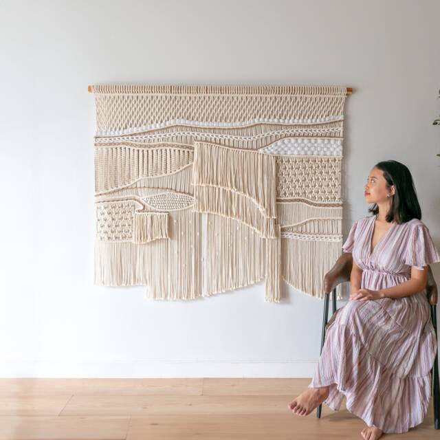 Large Macrame Wall Decor, Abstract Boho Art, Hanging For Living Room, Textile Bohemian Headboard Tapestry - image 1