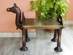 Wooden & Brass Camel Bench, Pouffe, Ottoman, Low Seat, Stool, Footstool, Chair, Handmade Indian Ethnic Style