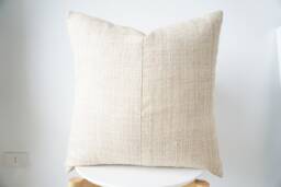 Handwoven Hemp Pillow Beige Striped Hmong Textile - thumbnail 1