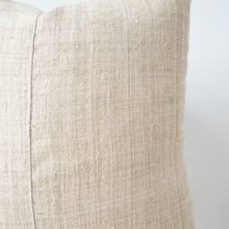 Handwoven Hemp Pillow Beige Striped Hmong Textile - thumbnail 3