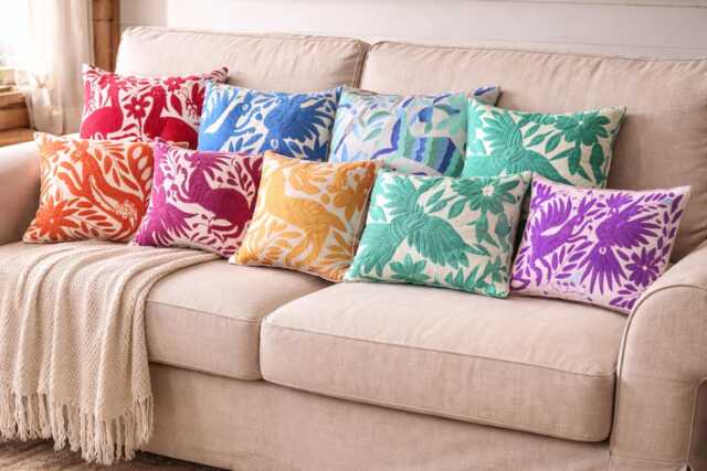 Embroidered Otomi Lumbar Pillow Cover Mexican Home Decor - image 1