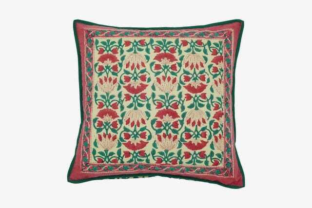Half Red Lotus Cushion Cover Hand Block Printed On Organic Cotton - image 1