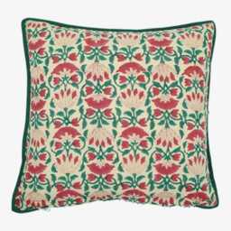 Half Red Lotus Cushion Cover Hand Block Printed On Organic Cotton - thumbnail 2