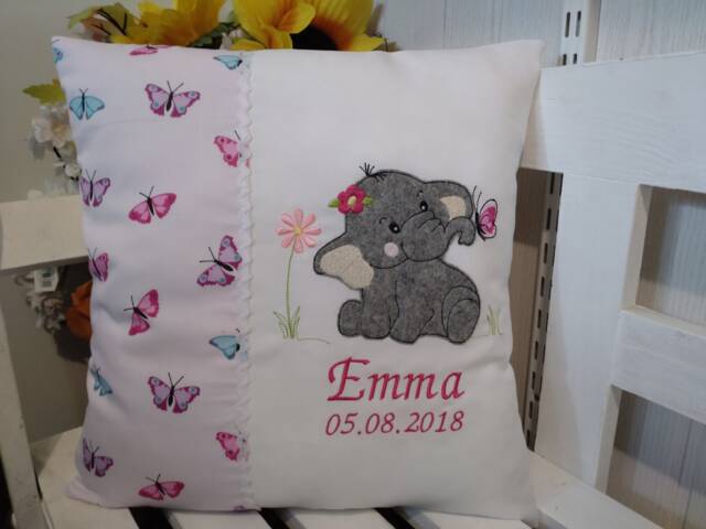 Pillow For Birth - Elephant 24Appli Butterfly Pink Pink - image 1