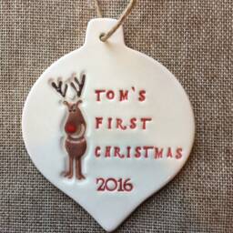 Personalised First Christmas Decoration, Handmade Ceramic Xmas Named, Bespoke 1st Decoration, Memory Decoration - thumbnail 3