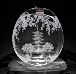 Japanese Temple Vase - Cherry Blossom Hand Engraved Dartington Crystal Glass Art Japan Gifts Inspired Decorative - thumbnail 1