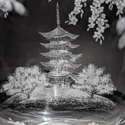 Japanese Temple Vase - Cherry Blossom Hand Engraved Dartington Crystal Glass Art Japan Gifts Inspired Decorative - thumbnail 3