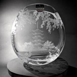 Japanese Temple Vase - Cherry Blossom Hand Engraved Dartington Crystal Glass Art Japan Gifts Inspired Decorative - thumbnail 2