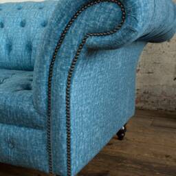 British Handmade Blue Distressed Velvet 3 Seater Chesterfield Sofa - thumbnail 3
