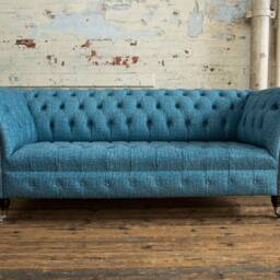 British Handmade Blue Distressed Velvet 3 Seater Chesterfield Sofa - thumbnail 2