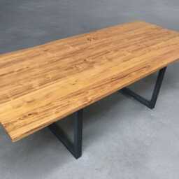 Dining Table, Acacia Solid Wood Top, Steel Base, Made in Italy - thumbnail 2