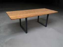 Dining Table, Acacia Solid Wood Top, Steel Base, Made in Italy
