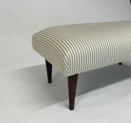 Large Upholstered Footstool in Green Ticking Fabric Coffee Table Stripe Large Footstool. Ottoman Turned Legs