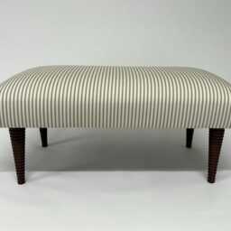 Large Upholstered Footstool in Green Ticking Fabric Coffee Table Stripe Large Footstool. Ottoman Turned Legs - thumbnail 3