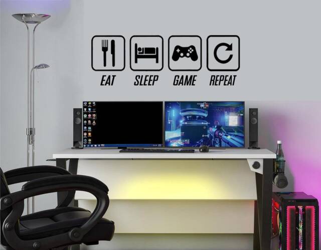 Eat Sleep Game Repeat Gamer Wall Sticker Decal Art Decor Vinyl For Kids Teens Rooms Gaming - image 1