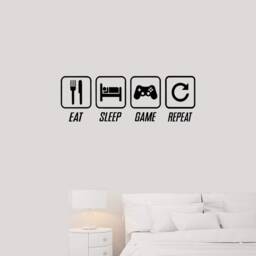Eat Sleep Game Repeat Gamer Wall Sticker Decal Art Decor Vinyl For Kids Teens Rooms Gaming - thumbnail 3