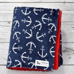Adult Minky Blanket - Personalized Minky Blanket Throw Anchor Adult Minky Throw-Navy Grey - thumbnail 3