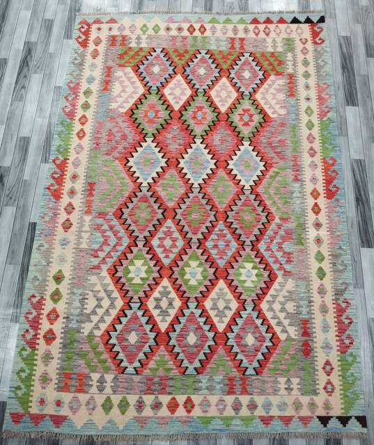 Handmade Kilim Rug, Multicolour Artisan Afghan Turkish Aztec Navajo Wool Rug 297x200 cm - image 1