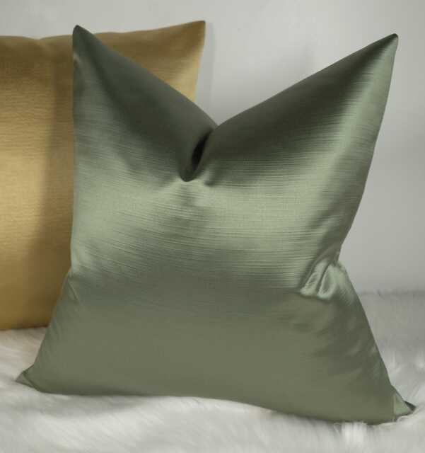 Duchess Olive Green Luxury Satin Cushion Cover Bold Fabric, Textured Ribbed Modern Sofa Bed Pillow Plain Accent Cushion - image 1