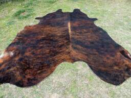 Brindle Dark Brown Large New Cowhide Rug Natural Hair On - 6x6 Ft Size Approx Tri-Color Chocolate Tones Soft Carpet Cow Hide R-R O - thumbnail 1