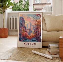 Boston Travel Poster - Print United States Of America Massachusetts City A5, A4, A3, A2 - thumbnail 1