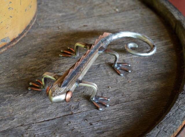 Lizard Silveware Sculpture Vintage Silverplated Metal Silverware Animal - image 1