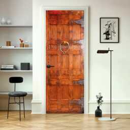 Door Wall Sticker Vintage Door/ Vinyl Decal Poster Mural/ Retro Wood With Ancient Knocker/ Mural Peel & Stick - thumbnail 2