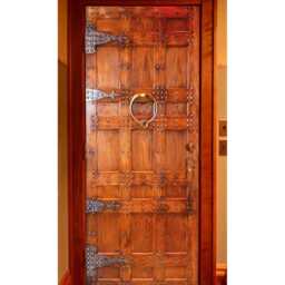 Door Wall Sticker Vintage Door/ Vinyl Decal Poster Mural/ Retro Wood With Ancient Knocker/ Mural Peel & Stick - thumbnail 1