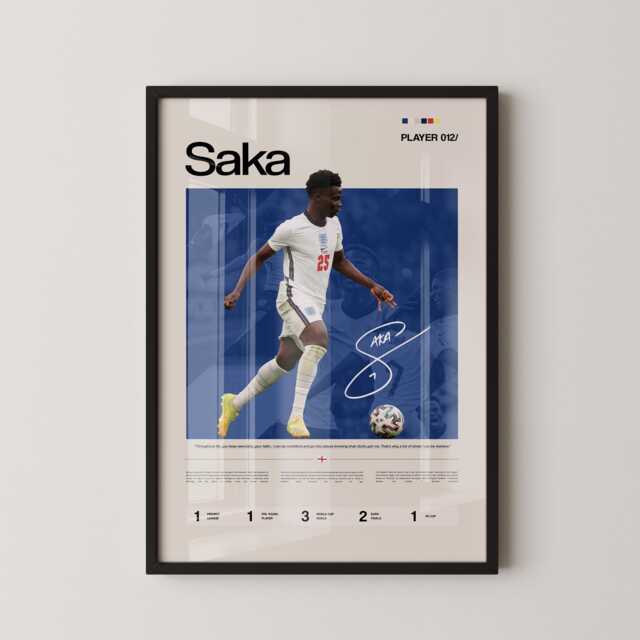 Bukayo Saka England Stats Poster, Football Wall Art, Soccer Print, Winger Sports Gift - image 1