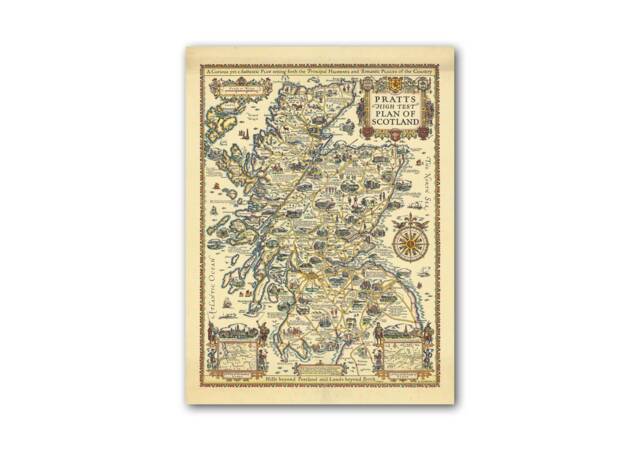 Illustrated Map Of Scotland - Reproduction Pratts High Test Plan Scotland, Vintage Scottish Poster, Gift - image 1