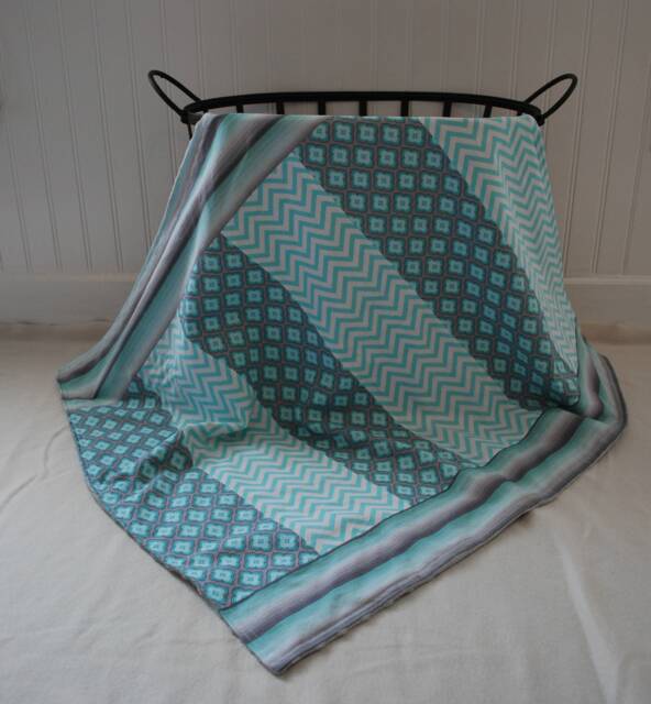 Teal & Gray Patchwork Style Baby Blanket - Chevron Stripe Blanket, Gender Neutral Nursery, Nursery Bedding, Shower Gift - image 1