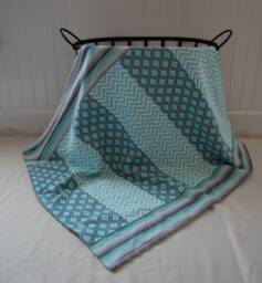 Teal & Gray Patchwork Style Baby Blanket - Chevron Stripe Blanket, Gender Neutral Nursery, Nursery Bedding, Shower Gift