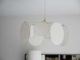 8-Round Linen & Brass Pendant Light - Designer Chandelier Kinetic Mobile Handmade