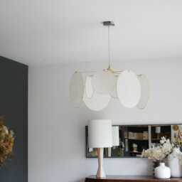 8-Round Linen & Brass Pendant Light - Designer Chandelier Kinetic Mobile Handmade - thumbnail 2