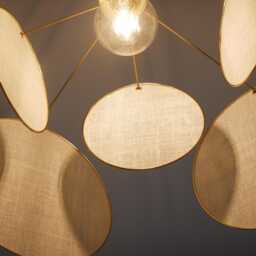 8-Round Linen & Brass Pendant Light - Designer Chandelier Kinetic Mobile Handmade - thumbnail 4