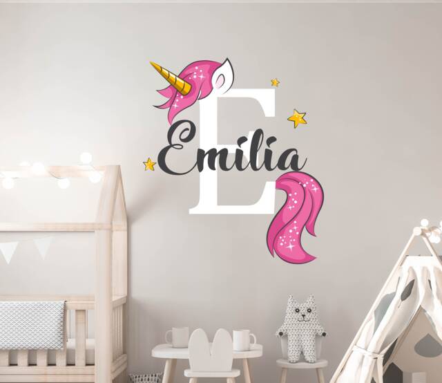 Unicorn Wall Decal. Custom Name Girl Monogram Decals. Nursery Vinyl Stickers. Art Decor R82 - image 1