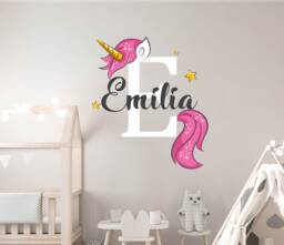 Unicorn Wall Decal. Custom Name Girl Monogram Decals. Nursery Vinyl Stickers. Art Decor R82 - thumbnail 1