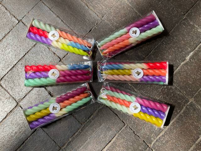 Beeswax Twisted Taper Candles Gift Set Mystery Colors, Hand-Dipped - image 1